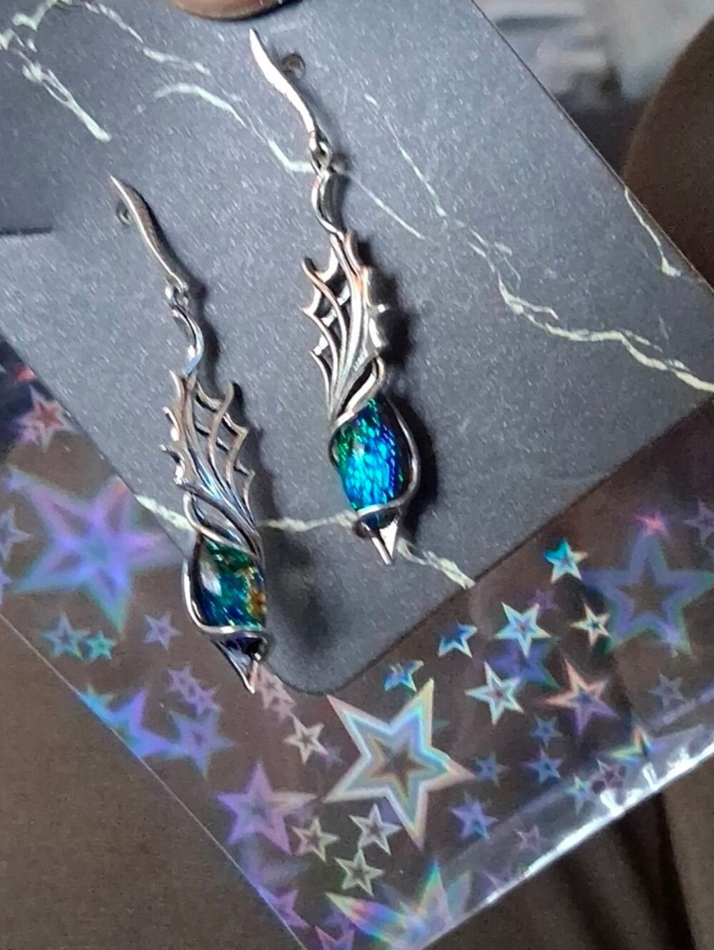$8 Each Or Bundle 5/$20 Blue Green Dragon Wing Dangle Earrings